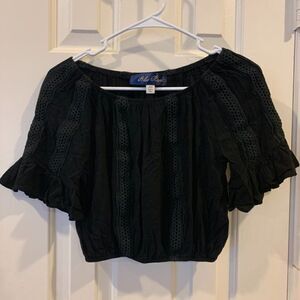 Blue Rain Black Crop Top with Flare Arm